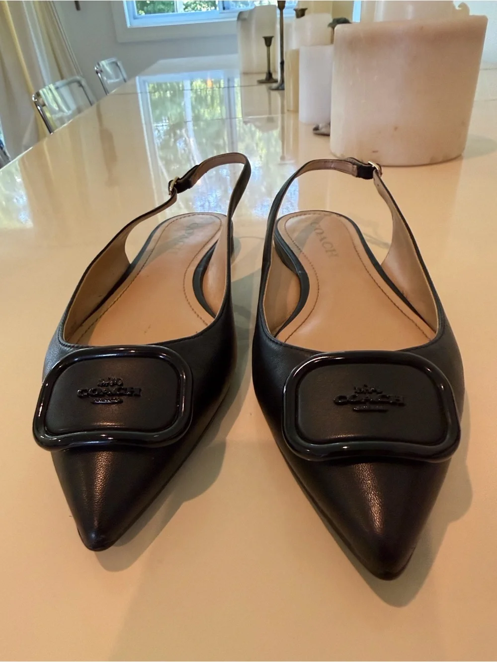 Coach VEDA leather flats slingbacks black New US Size 7.5